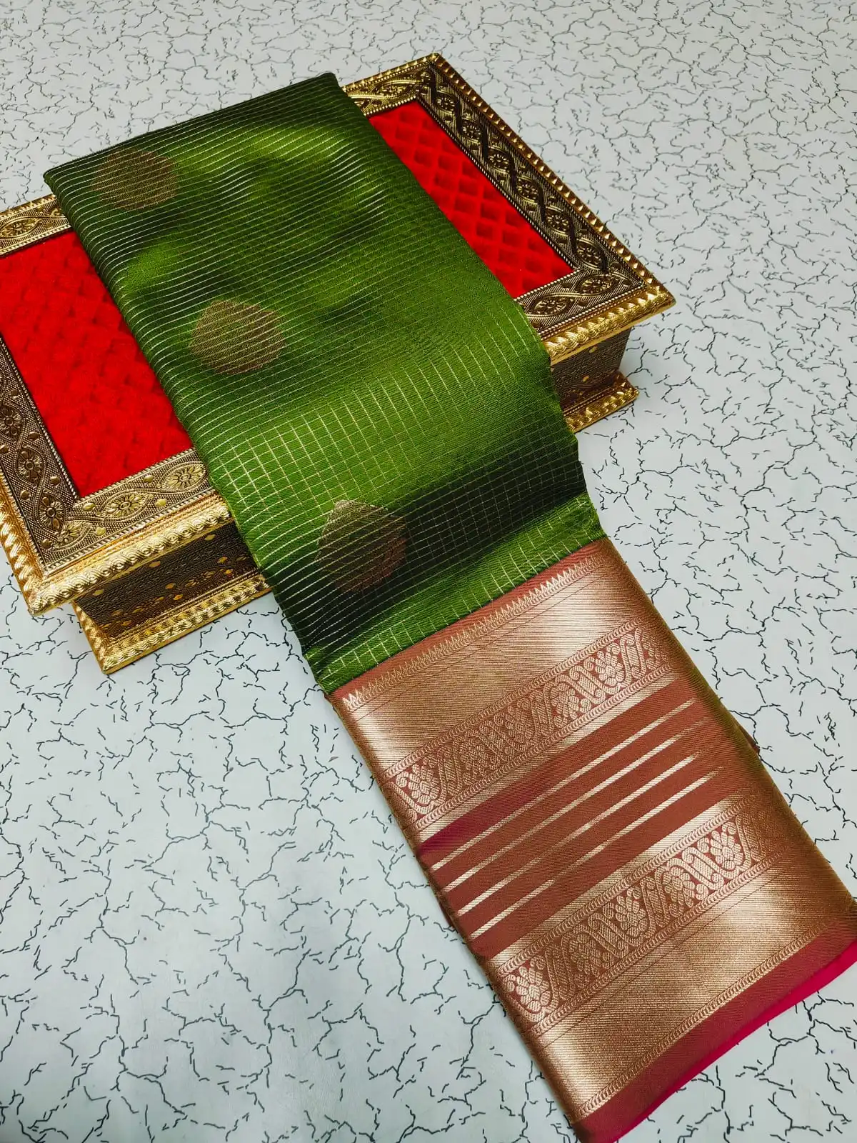 Rudraksha Kattam Butta Semi Kanchipuram Silk Saree